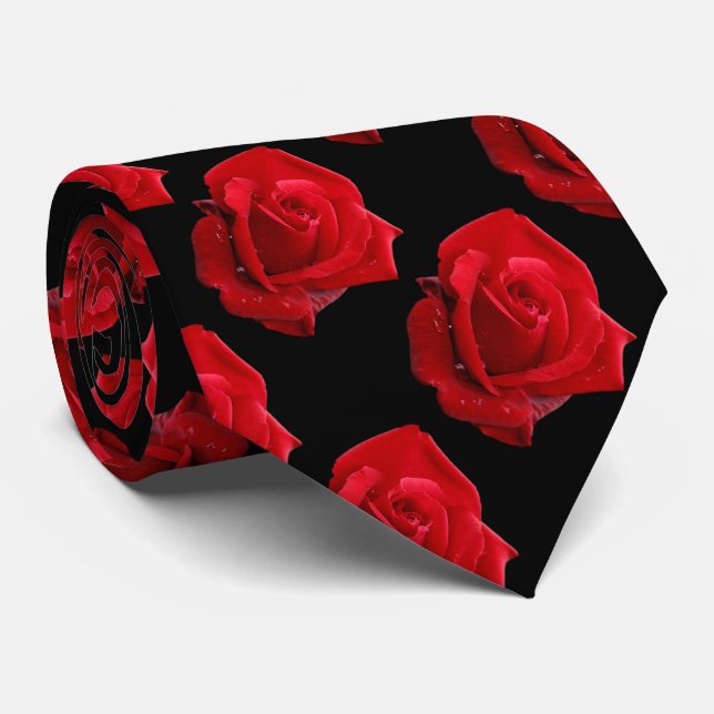Elegant Romantic Red Roses Floral Tie (Rolled)