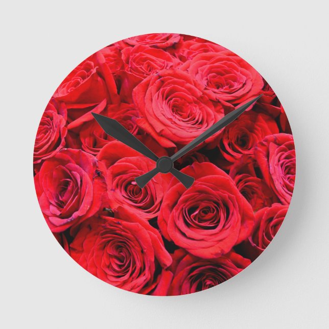Elegant romantic Red Roses red floral Round Clock (Front)