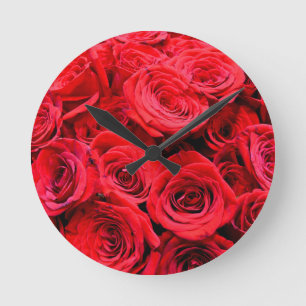 Elegant romantic Red Roses red floral Round Clock