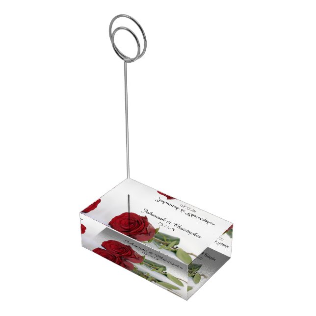 Elegant & Romantic Reflecting Red Rose Wedding Place Card Holder (Corner)