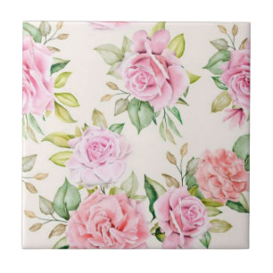 Elegant Romantic Rose Floral Pattern Ceramic Tile