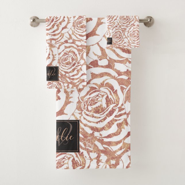 Elegant romantic rose gold roses pattern image bath towel set (Insitu)