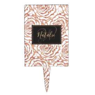 Elegant romantic rose gold roses pattern image cake topper