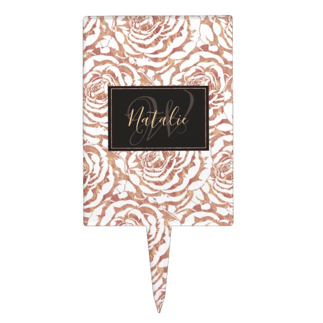 Elegant romantic rose gold roses pattern image cake topper (Front)