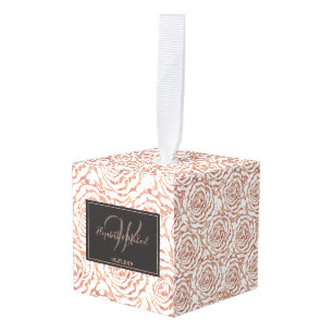 Elegant romantic rose gold roses wedding design cube ornament