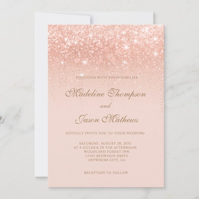 Elegant Romantic Rose Gold Sparkling Wedding Invitation (Front)