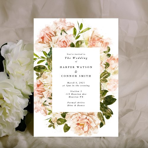 Elegant Romantic Rose Watercolor Wedding Invitation