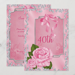 Elegant Romantic Roses & Bows 40th Invitation