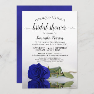 Elegant Romantic Royal Blue Rose Bridal Shower Invitation
