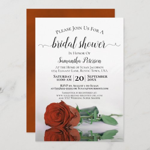 Elegant Romantic Rust Orange Rose Bridal Shower Invitation