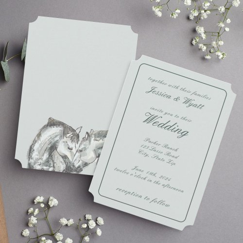 Elegant Romantic Rustic Dapple Horses Wedding Invitation