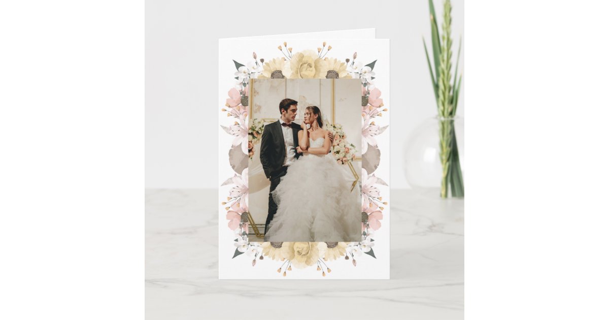 Elegant Romantic Rustic Floral Photo Wedding Thank You Card | Zazzle