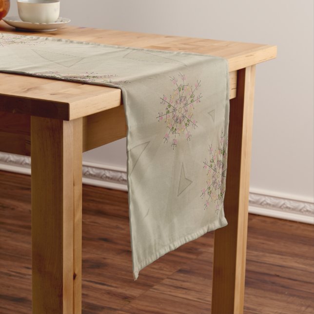 Elegant Romantic Rustic Pastel Kaleidoscope Flower Short Table Runner (In Situ)