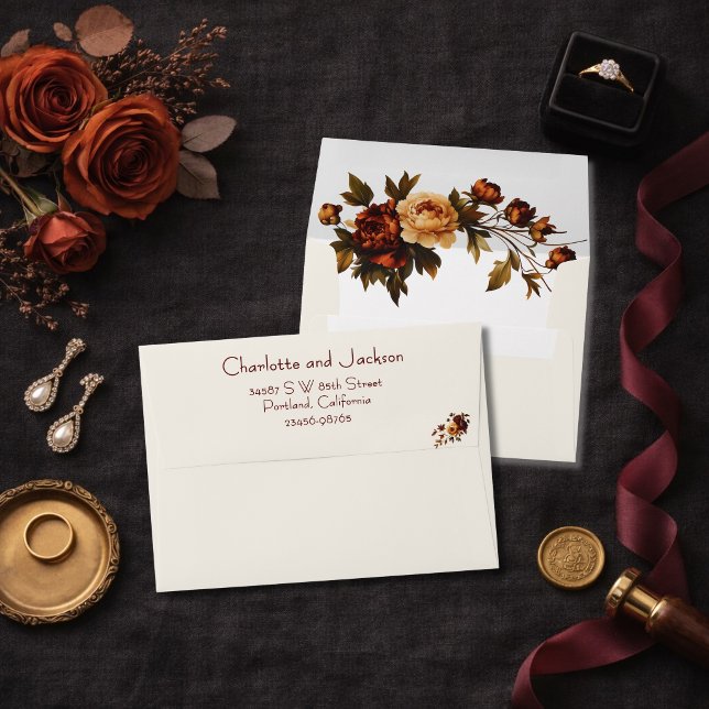 Elegant Romantic Rusty Rose Autumn Wedding Envelope (Creator Uploaded)