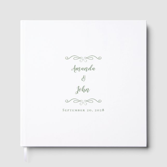 Elegant Romantic Sage Green Calligraphy Wedding  Guest Book (Front)