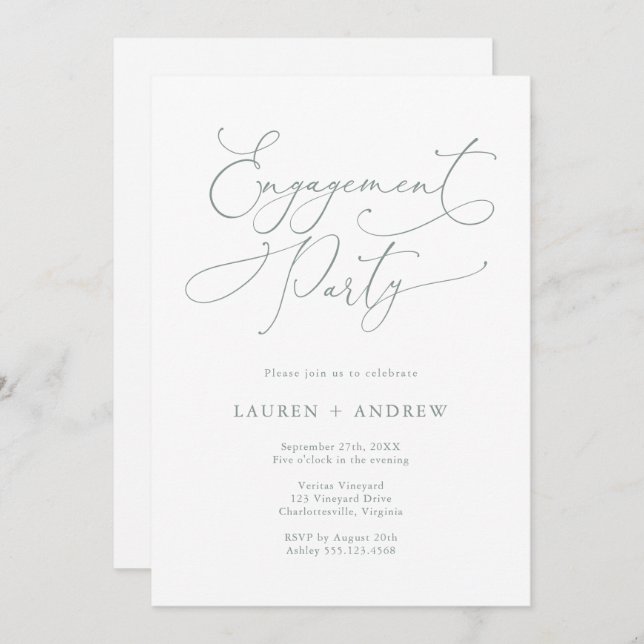 Elegant Romantic Sage Green Engagement Party Invitation (Front/Back)