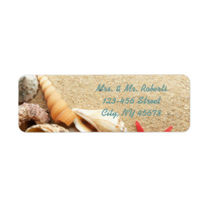elegant romantic sand seashells beach wedding label