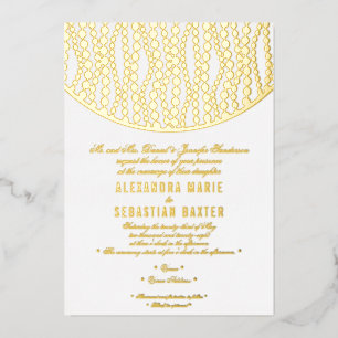 Elegant Romantic Script Golden Pearls Wedding Gold Foil Invitation