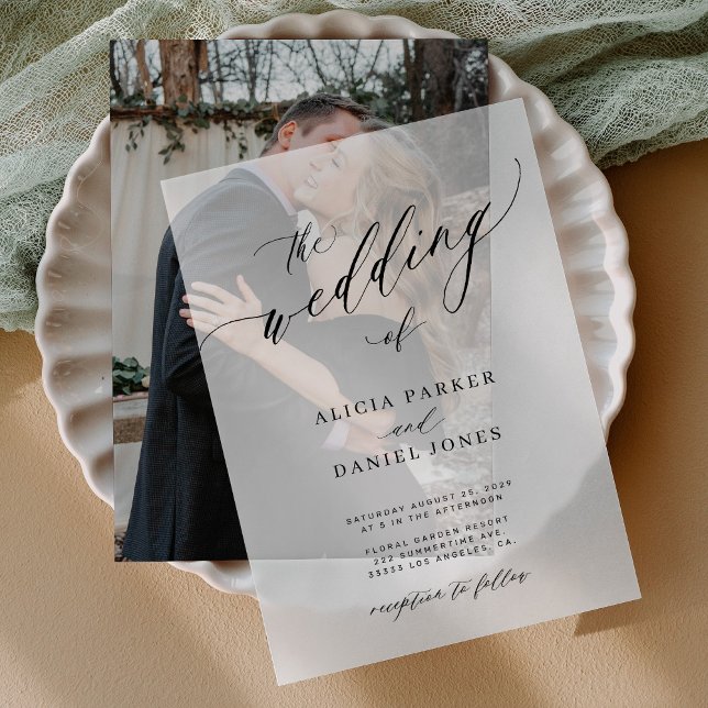 Elegant romantic script simple wedding vellum invitations (The base card can be purchased separately - please see the collection)