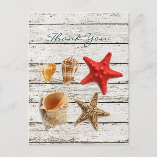 elegant romantic seashells beach wedding thank you postcard