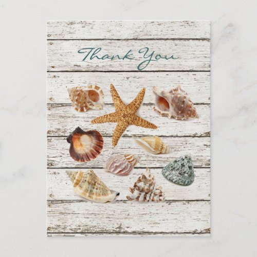 elegant romantic seashells beach wedding thank you postcard