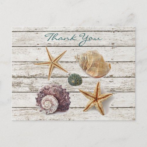 elegant romantic seashells beach wedding thank you postcard