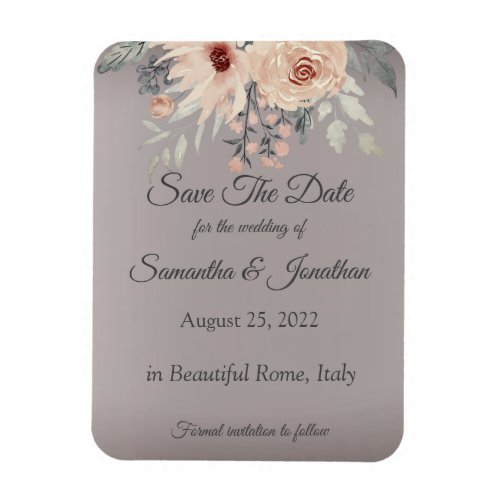 Elegant Romantic Silver Pink Floral Save The Date Magnet