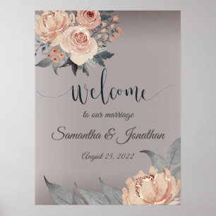 Elegant Romantic Silver Pink Floral Wedding Poster