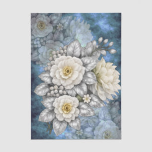 Elegant Romantic Silver & White Wedding Florals Tissue Paper