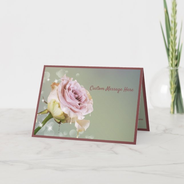 Elegant & Romantic Single Pink Rose Card (Front)