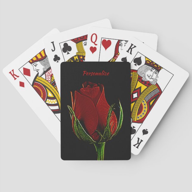 Elegant & Romantic Single Red Rose Personalized Poker Cards (Back)