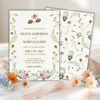 Elegant Romantic Spring Wildflower Wedding Invitation