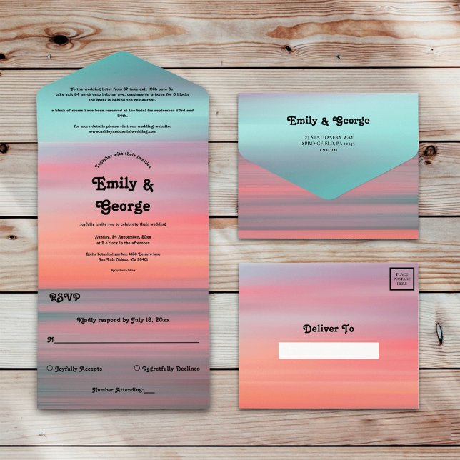 Elegant Romantic Sunset  Blue Sky Beach Wedding All In One Invitation (Creator Uploaded)