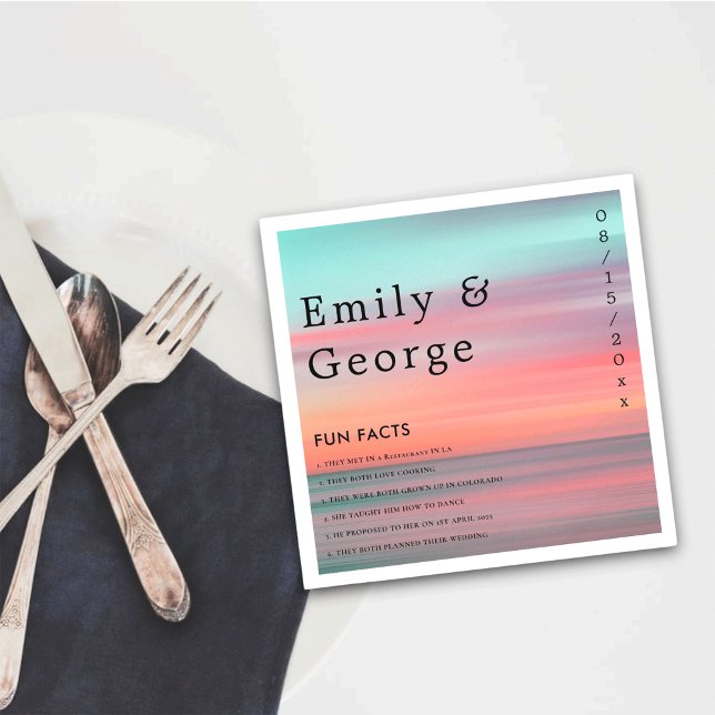 Elegant Romantic Sunset  Blue Sky Beach Wedding Napkins (Creator Uploaded)