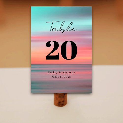 Elegant Romantic Sunset  Blue Sky Beach Wedding Table Number
