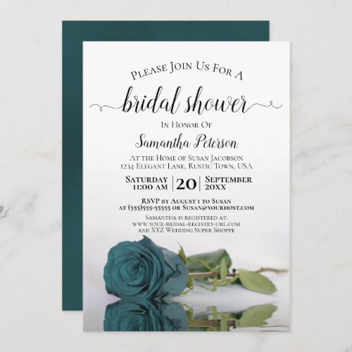 Elegant Romantic Teal Rose Bridal Shower Invitation