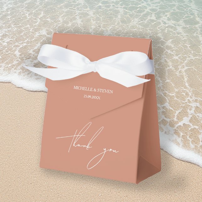 Elegant Romantic Terracotta Coral Calligraphy Favor Boxes (Creator Uploaded)