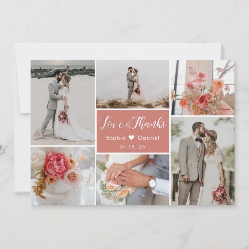 Elegant Romantic Terracotta Photo Collage Wedding Thank You Card