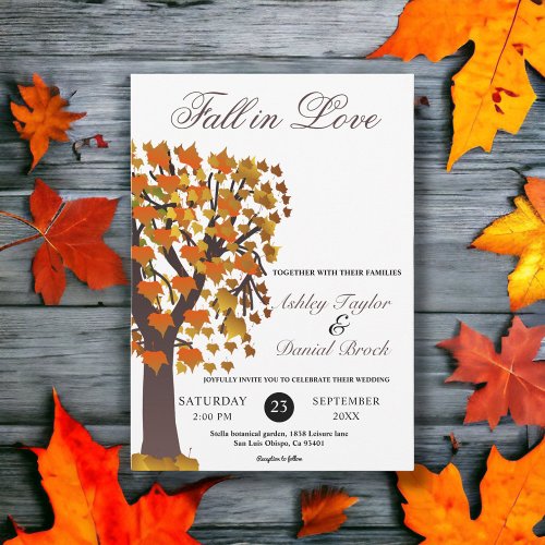 Elegant Romantic Tree Fall in Love Autumn Wedding Invitation