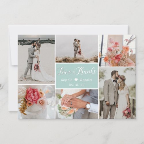 Elegant Romantic Turquoise 6 Photo Collage Wedding Thank You Card