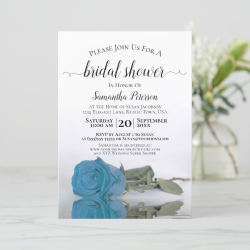 Elegant Romantic Turquoise Blue Rose Bridal Shower Invitation