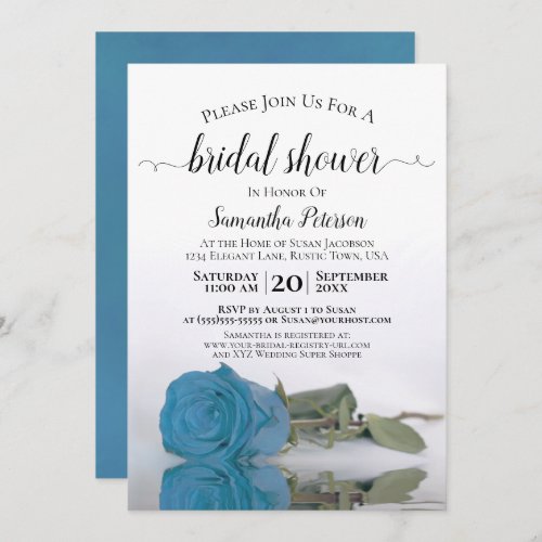 Elegant Romantic Turquoise Blue Rose Bridal Shower Invitation