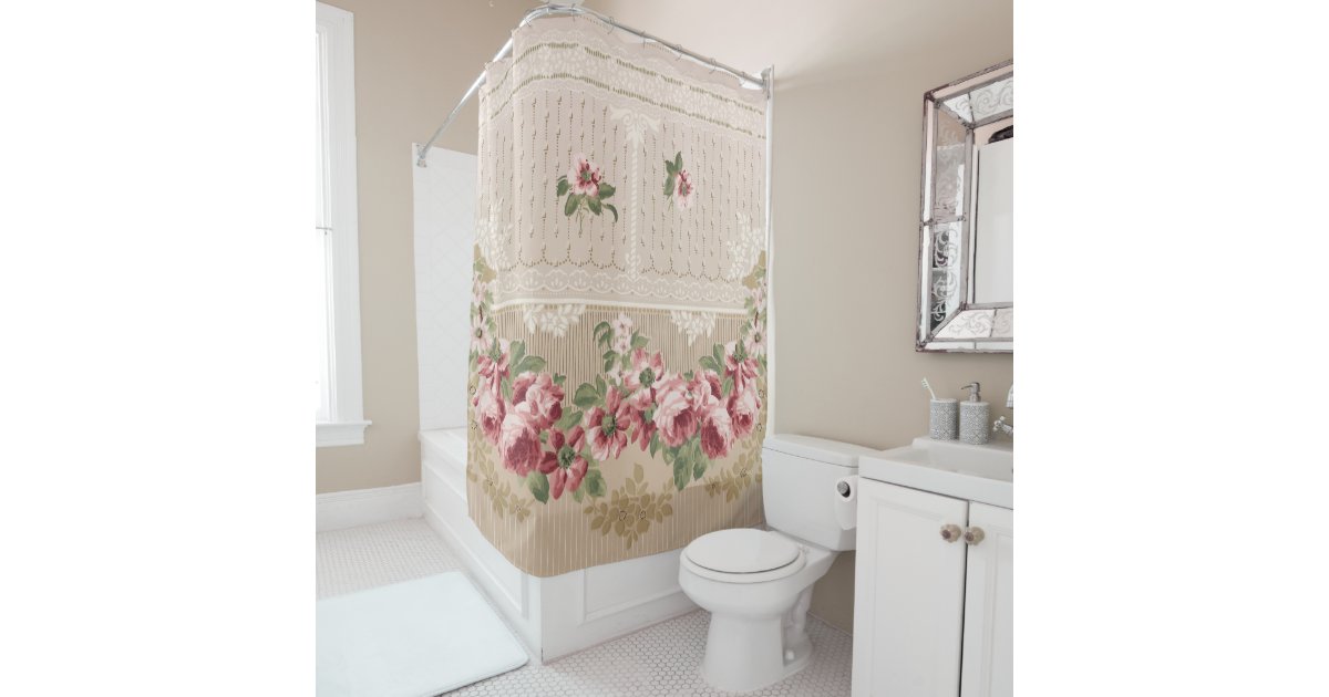 Elegant Romantic Victorian Pink Fl, Victorian Shower Curtain