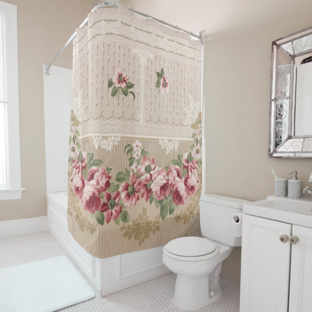 Elegant Romantic Victorian Pink Floral Shower Curtain (In Situ)