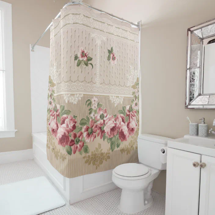 Elegant Romantic Victorian Pink Fl, Victoria Bathroom Shower Curtain