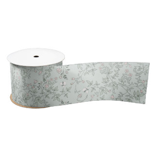 Elegant Romantic Vintage Floral Pattern Sage Satin Ribbon