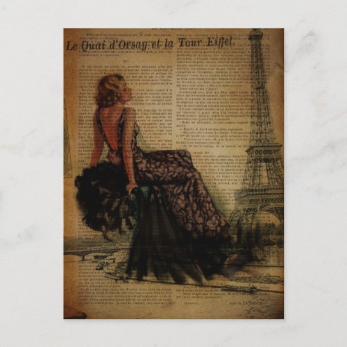elegant  romantic vintage girly paris fashion postcard
