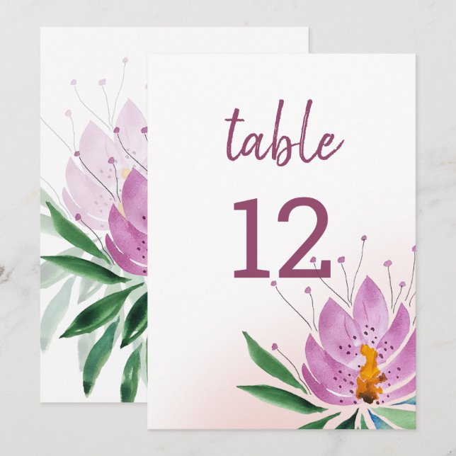 Elegant Romantic Violet Lotus Watercolor Art Announcement (Front/Back)