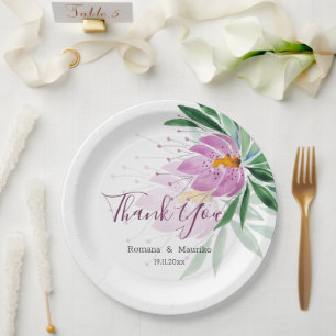 Elegant Romantic Violet Lotus Watercolor Art Paper Plates