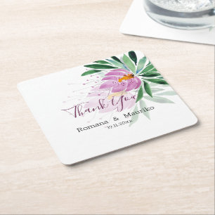 Elegant Romantic Violet Lotus Watercolor Art Square Paper Coaster